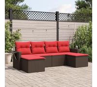 YUOTYRKTEJRSG Policarbono Exterior Terraza Modelo Auxiliar Marrón 25x23 cm | Conjunto de sofá de jardín de 6 piezas con cojines, poliratán marrón, resistente UV, cojines lavables, diseño modular para