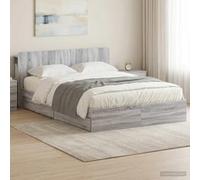 YUOTYRKTEJRSG Sommier con cajones Moderno Gris 182 5 x 221 5 x 80 cm | Estructura de cama con almacenamiento Sonoma gris 160x200 cm, base resistente con cajones y cabecero, marco de madera con