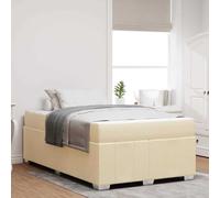 YUOTYRKTEJRSG Tela y Madera Moderna Minimalista Crema 200 x 120 x 66 cm | Cama Estructura con Colchón Crema 120x200 cm Tela Transpirable Incluido Soporte Robusto Fácil Montaje Sommier
