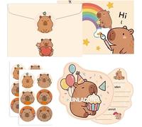 YUPDFGB 12 Piezas Tarjetas de Invitación de Cumpleaños Capybara, Invitaciones de Fiesta Capybara con Sobres y Pegatinas Invitaciones de Fiesta de Cumpleaños y Baby Shower