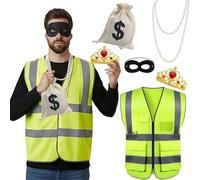 YUPDFGB 5pcs Disfraz de Ladrón, Máscara de Fieltro con Collar de Perlas y Corona de Plástico, Chaleco Reflectante y Mochila SWAG para Fiesta Halloween Carnaval