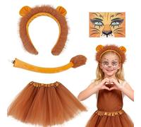 YUPDFGB Disfraz de LeóN de 4 Piezas para Adultos y NiñOs, Pintura Facial, CinturóN de Cabeza, Cola, Tutú, Kit de LeóN, Accesorios Elegantes para Cosplay, Halloween, CumpleañOs