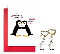YUPDFGB Tarjeta de Aniversario de Pingüinos para Parejas, Tarjeta con Llavero para Esposo Esposa - 'Eres Mi Pingüino' - San Valentín para Novio Novia Prometido