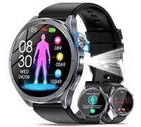 YUPENG AI Reloj Inteligente Hombre con ECG/Presión Arterial/Ácido Úrico/Lípidos, Asistente ChatGPT 1.53'' Smartwatch con Linterna, Frecuencia Cardíaca,SpO2, Sueño Salud Watch Pulsómetro (Negro)