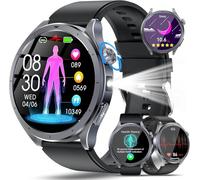 YUPENG Reloj Inteligente con ECG+HRV/Ácido Úrico/Lípidos/BMI,1.53'' AI Smartwatch con Linterna, 24/7 Presión Arterial,Temperatura Corporal,SpO2, Sueño Salud Watch Pulsometro (Negro)