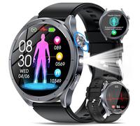 YUPENG Reloj Inteligente con ECG+HRV/Ácido Úrico/Lípidos/BMI,1.53'' AI Smartwatch con Linterna, 24/7 Presión Arterial,Temperatura Corporal,SpO2, Sueño Salud Watch Pulsometro (Negro)