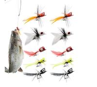 yupeuooe Moscas Poppers para Pesca con Mosca,10 Piezas Anzuelos con Púas Poppers para Peces Pan Cebos | Cebos Secos Húmedos Anzuelos Pequeños para Pesca en Lagos Embalses Ríos Agua Dulce Salada Trucha