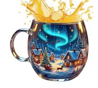 yupeuooe Tazas De Café Navideñas,Christmas Transparent Painted Coffee Cup | 300ml Festive Beverage Containers Seasonal Home Kitchen Drinkware for Milk Cold Drinks Hot Cocoa Water Wine