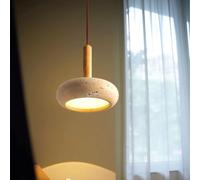 YUPIN Lámpara Colgante De Piedra Wabi-Sabi Pendant Light Travertino Natural Vintage Lámpara Colgante De Japonesa LED 3 Colores Pendant Light Pequeña Crema Para Dormitorio Salón Comedor Pasillo(A)