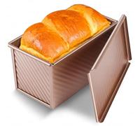 Yupjlia Pullman - Molde para pan con tapa, capacidad de masa de 1 libra antiadherente con tapa para pan casero, acero al carbono corrugado de alta calidad con tapa para hornear, utensilios para