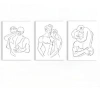 YUPPOG Gay Faggotry Wall Art Minimalist Line Art Posters Hombre Beso Abrazo Amor Impresiones Negro Blanco Lienzo Imagen Arte Pintura para Dormitorio Decoración del Hogar-50x70cmx3 Sin marco