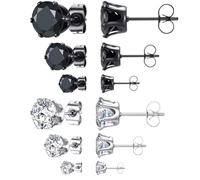 YUPZAR 6 Pareja de Pendientes con Botón en Plata Negra, Pendientes Hombre en Acero Inoxidable para Mujer, Pendientes Hombre Pendientes en Zircón con Oreja Morbida Cintilante, Hombre Mujer 3-5 mm