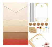 YUPZAR Set Vintage: 5 Piezas con 8 Hojas de Papel de Carta y 8 Sellos,Más 5 Flores y 5 Sellos de Incendio,Ideal para Sobres de Boda,Tarjetas de Felicitación e Invitaciones