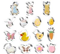 Yuqilin 15 Piezas Cortadores de Galletas de Pascu Moldes Galletas Pascua Acero Inoxidable Moldes Ncluye Huevos Pascua Conejos Zanahorias Flores Patrones Mariposas para Hacer Glaseados Pasteles