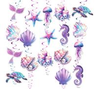 Yuqilin 18 Piezas Decoración Hawaiana, Decoracion Tartas Cumpleaños, Fiesta, Sirena Cumpleaños, Infantil, Mundo Submarino, Accesorios, Marina Guirnalda Espiral Colgante, Iridiscentes Estrella Mar