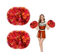Yuqilin 2 Piezas Pompones Animadora,Pompones Animadora Pompones Metallic Espumoso Pompones Flores de Animadoras Equipos Deportivos,para Competición Deportiva Espíritu Equipo(Oro+rojo)