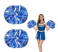 Yuqilin 2 Piezas Pompones Animadora,Pompones Animadora Pompones Metallic Espumoso Pompones Flores de Animadoras Equipos Deportivos,para Competición Deportiva Espíritu Equipo(Plata+Azul)