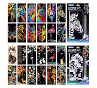 Yuqilin 24 Piezas Scratch Paper Rainbow Painting + 2 Piezas Bolígrafo Especializado Scratch Art Manualidades Adultos Kit Manualidades Niños para Cuadernos Tarjetas Felicitación Regalos Navidad (A)