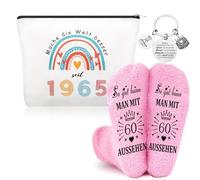 Yuqilin Conjunto de 3 Piezas Regalo 60 Años Mujer 1965 Neceser + 1 Par de Calcetines Divertido + 1 Colgante Regalo de Cumpleaños para Mujeres para Madre Novia Esposa Hermana Mejor Amiga (1965)
