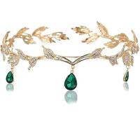 Yuqilin Corona Forma de Hoja Tiara Princesa Diamante de Imitación Tiara Elfo Accesorios para el Cabello Tiaras Novia Boda,para Disfraz Elfo Mujer,Graduaciones,Bodas,Fiestas