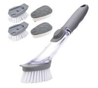 Yuqilin Juego de 5 Piezas Cepillo Limpieza, Cepillo con Dispensador de Jabon, Gris Productos de Limpieza para el Hogar, Viene 4 Cabezales Cepillo Intercambiables, para Sartenes, Cubiertos