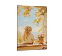 YUQLAGA Póster en lienzo con texto en inglés "A Blonde Girl Is Sweet And Quiet in the Picture", arte de pared para sala de estar, dormitorio, sala de juegos, oficina, 16 x 24 pulgadas (40 x 60 cm)