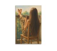 YUQLAGA Póster en lienzo con texto en inglés "A Blonde Girl Is Sweet And Quiet in the Picture", arte de pared para sala de estar, dormitorio, sala de juegos, oficina, 16 x 24 pulgadas (40 x 60 cm)