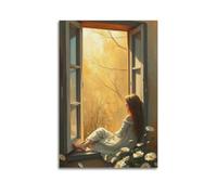 YUQLAGA Póster en lienzo con texto en inglés "A Blonde Girl Is Sweet And Quiet in the Picture" para sala de estar, dormitorio, sala de juegos, oficina, 12 x 18 pulgadas (30 x 45 cm)