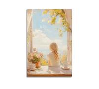 YUQLAGA Póster en lienzo con texto en inglés "A Blonde Girl Is Sweet And Quiet in the Picture" para sala de estar, dormitorio, sala de juegos, oficina, 12 x 18 pulgadas (30 x 45 cm)