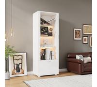 YuQozii 50 x 40 x 160 cm, vitrinas blancas brillantes con puerta acrílica, vitrina acrílica iluminada con LED, vitrinas para coleccionables, perfumerías, estanterías y vitrina acrílica con puertas