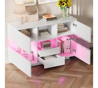 YuQozii Armario de salón minimalista blanco, doble nivel: flotante, de pie en la parte inferior. Múltiples opciones de almacenamiento, a prueba de polvo y alta resistencia