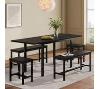 YuQozii Juego de mesa de comedor extensible multifunción negra con 1 mesa de comedor y 4 sillas de comedor, dimensiones 160/120 x 80 x 75 cm, puede alojar fácilmente a 6 personas