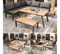 YuQozii Juego de salón de jardín para 6 - 7 personas, adecuado para jardín, balcón, terraza, resistente a la intemperie, conjunto de comedor moderno, estructura de hierro galvanizado, mesa con cubo de