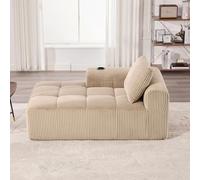 YuQozii Sofá de pana - No requiere montaje, sofá suave con cojín de respaldo, bolsillos laterales de almacenamiento para mando a distancia y teléfono móvil, soporte integrado para bebidas, color caqui