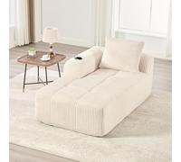 YuQozii Sofá de pana para salón, no requiere montaje, sofá suave con cojín de respaldo, bolsillos laterales de almacenamiento para mando a distancia y teléfono móvil, soporte integrado para bebidas