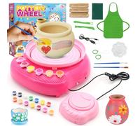 Yuragim Rueda de alfarero para niños, juego completo de alfarería DIY para principiantes con 3 paquetes de arcilla endurecida por aire, herramientas, suministros de manualidades, kit creativo para