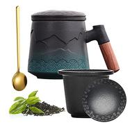 Yuragim Taza de té con colador y tapa, taza de té de cerámica con mango de madera, tazas de té de 400 ml, grandes gradientes en relieve sueltas para uso diario y de oficina, regalos de Navidad para