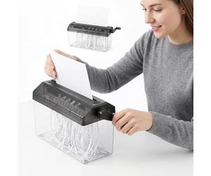 Yuragim Trituradora manual A4 con manivela, trituradora de papel compacta para oficina, hogar, escuela, corte en tiras de 3 mm, para documentos financieros, cartas, papel, portátil, diseño compacto