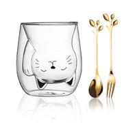 Yuragim Vasos de doble pared, diseño de gato dulce, tazas de té, vasos de café, 200 ml, doble pared, vidrio de borosilicato, vasos aislantes, regalo navidad niña