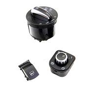 Yurefax 5ND 959 565 A Perilla de Interruptor de Espejo retrovisor Cromado for Faros Delanteros + botón de Bloqueo de Vidrio del Pasajero, for VW, for Tiguna, for Caddy, for Passat, for B6, for Jetta,