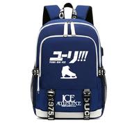 Yuri!!! o-n Ice Mochila para Hombres, Mochilas Escolar Duradera de Capacidad Grande, Bolsa de Escuela Multifuncional para Estudiantes, Ajustable(Blue)