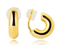 Yurielys Pendientes de aro pequeños y gruesos con clip para mujeres y niñas, chapados en oro real de 14 quilates, aretes falsos, aretes sin perforación, oro y plata, 15 mm, Oro amarillo, Sin piedra