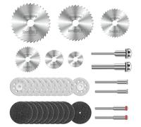 YURINWOO Hoja de Corte, 32Pcs Disco de Corte para Dremel con 6 Mandriles SC, Mini HSS Hoja de Sierra Circular Herramientas Rotativas para Madera Piedra Metal