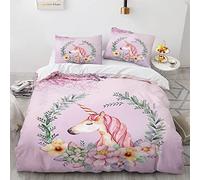 YURKO Funda Nórdica Cama 90 Funda Nordico 135X200 Sin Planchar Poliéster Algodón Funda Nórdica Unicornio con 2 Fundas De Almohada 40X75Cm