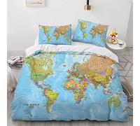 YURKO Poliéster Algodón Funda De Edredón 3D Mapa Mundi Funda Edredon 200X200 con 2 Fundas De Almohada 40X75Cm Funda Nordica Infantil Cama 135 Sin Planchar