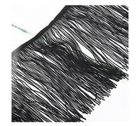 Yurosiay 10 m × 20 cm seda flecos borla borde largo borla ribete corte flecos para coser flecos de danza cinta de flecos latinos borde con flecos para manualidades, ropa, negro