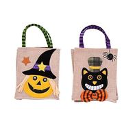 Yurosiay 2 bolsas de lino para Halloween grandes multicolores Halloween dulces bolsas de regalo Halloween dulce o amargo bolsas de Halloween para fiestas infantiles 26 × 15 cm calabaza + gatos