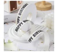 Yurosiay 35 yardas 2 cm beige cinta de raso "Just for You" "Happy birthday" "I love you", cinta decorativa para bodas, flores, embalaje, envoltorio de regalo, color negro, feliz cumpleaños