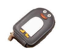 Yurosiay Damen Kreditkartenetui PU Leder Klein Kartenetui Niedlich Cartoon Pengui Geldbeutel Mini Portemonnaie Leder Kurz Brieftasche Große Kapazität Reißverschluss Geldbörse 12.4×8.2×3cm Schwarz,