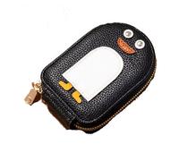 Yurosiay Damen Kreditkartenetui PU Leder Klein Kartenetui Niedlich Cartoon Pengui Geldbeutel Mini Portemonnaie Leder Kurz Brieftasche Große Kapazität Reißverschluss Geldbörse 12.4×8.2×3cm Schwarz,